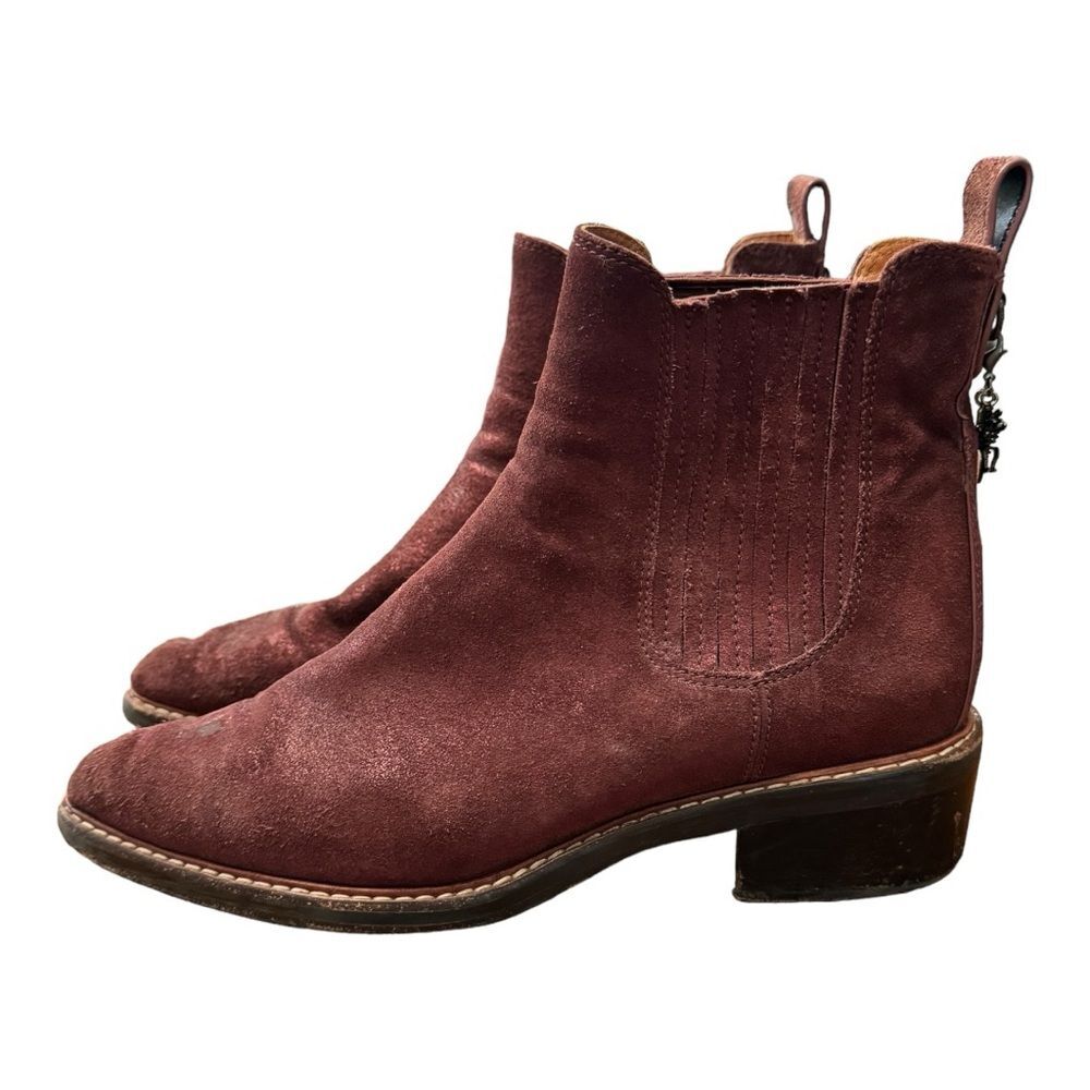 Coach Bowery Chelsea Boot Maroon Glitter Suede Western Leather Women’s Size 9.5 - Picture 3 of 13